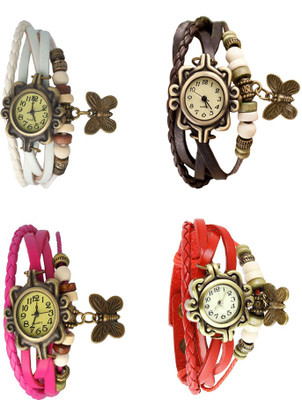 

Kissu Vintage Rakhi Combo of 4 White, Pink, Brown And Red Watch - For Women