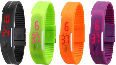 

NS18 Silicone Led Magnet Band Watch Combo of 4 Black, Green, Orange And Purple Watch - For Couple