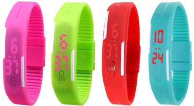 NS18 Silicone Led Magnet Band Watch Combo of 4 Pink, Green, Red And Sky Blue Digital Watch  - For Couple   Watches  (NS18)