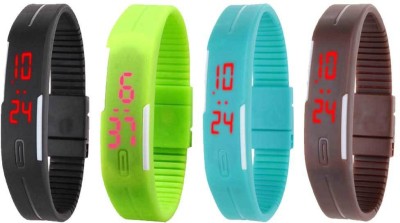 NS18 Silicone Led Magnet Band Combo of 4 Black, Green, Sky Blue And Brown Digital Watch  - For Boys & Girls   Watches  (NS18)