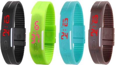 View NS18 Silicone Led Magnet Band Combo of 4 Black, Green, Sky Blue And Brown Digital Watch  - For Boys & Girls Wrist Watches Price Online(NS18)