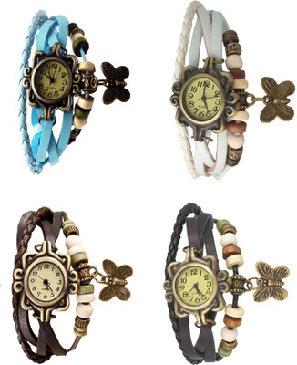 

Kissu Vintage Rakhi Combo of 4 Sky Blue, Brown, White And Black Watch - For Women