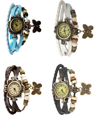 NS18 Vintage Butterfly Rakhi Combo of 4 Sky Blue, Brown, White And Black Analog Watch  - For Women   Watches  (NS18)