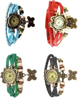 NS18 Vintage Butterfly Rakhi Combo of 4 Sky Blue, Green, Red And Black Analog Watch  - For Women   Watches  (NS18)