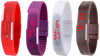 

Kissu Led Magnet Band Combo of 4 Red, Purple, White And Brown Watch - For Men & Women