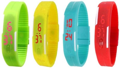 NS18 Silicone Led Magnet Band Watch Combo of 4 Green, Yellow, Sky Blue And Red Digital Watch  - For Couple   Watches  (NS18)