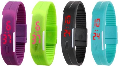 NS18 Silicone Led Magnet Band Watch Combo of 4 Purple, Green, Black And Sky Blue Digital Watch  - For Couple   Watches  (NS18)