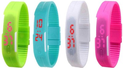 NS18 Silicone Led Magnet Band Watch Combo of 4 Green, Sky Blue, White And Pink Digital Watch  - For Couple   Watches  (NS18)