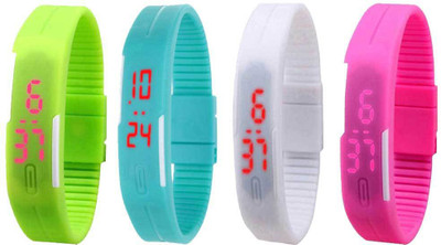 NS18 Silicone Led Magnet Band Watch Combo of 4 Green, Sky Blue, White And Pink Digital Watch  - For Couple   Watches  (NS18)