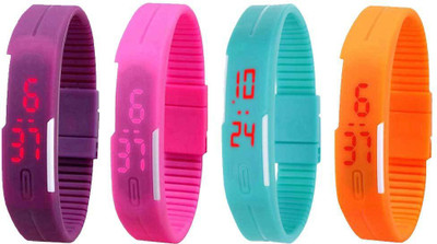 

Kissu Led Magnet Band Combo of 4 Purple, Pink, Sky Blue And Orange Watch - For Men & Women