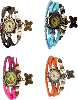 

Kissu Vintage Rakhi Combo of 4 Brown, Pink, Sky Blue And Orange Watch - For Women