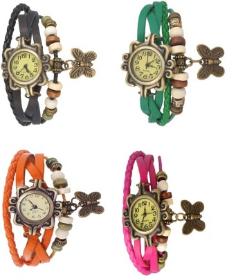NS18 Vintage Butterfly Rakhi Combo of 4 Black, Orange, Green And Pink Analog Watch  - For Women   Watches  (NS18)