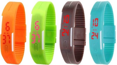 NS18 Silicone Led Magnet Band Watch Combo of 4 Orange, Green, Brown And Sky Blue Digital Watch  - For Couple   Watches  (NS18)