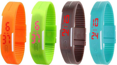 NS18 Silicone Led Magnet Band Watch Combo of 4 Orange, Green, Brown And Sky Blue Digital Watch  - For Couple   Watches  (NS18)