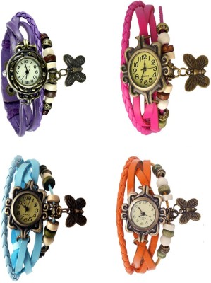 NS18 Vintage Butterfly Rakhi Combo of 4 Purple, Sky Blue, Pink And Orange Analog Watch  - For Women   Watches  (NS18)