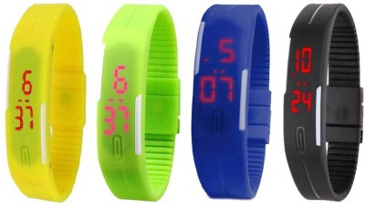 NS18 Silicone Led Magnet Band Combo of 4 Yellow, Green, Blue And Black Digital Watch  - For Boys & Girls   Watches  (NS18)