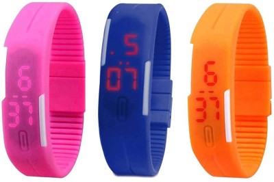 NS18 Silicone Led Magnet Band Combo of 3 Pink, Blue And Orange Digital Watch  - For Boys & Girls   Watches  (NS18)