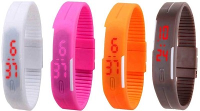NS18 Silicone Led Magnet Band Combo of 4 White, Pink, Orange And Brown Digital Watch  - For Boys & Girls   Watches  (NS18)