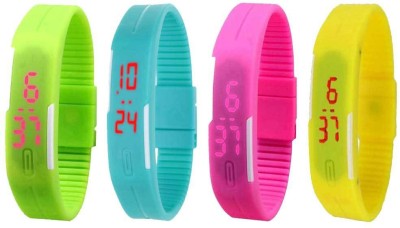 NS18 Silicone Led Magnet Band Combo of 4 Green, Sky Blue, Pink And Yellow Digital Watch  - For Boys & Girls   Watches  (NS18)