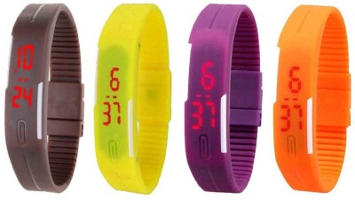 NS18 Silicone Led Magnet Band Combo of 4 Brown, Yellow, Purple And Orange Digital Watch  - For Boys & Girls   Watches  (NS18)