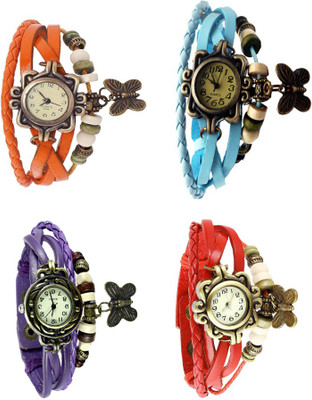 

Kissu Vintage Rakhi Combo of 4 Orange, Purple, Sky Blue And Red Watch - For Women