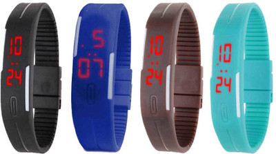 

NS18 Silicone Led Magnet Band Watch Combo of 4 Black, Blue, Brown And Sky Blue Watch - For Couple