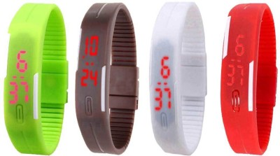 NS18 Silicone Led Magnet Band Watch Combo of 4 Green, Brown, White And Red Digital Watch  - For Couple   Watches  (NS18)