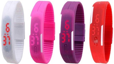 NS18 Silicone Led Magnet Band Watch Combo of 4 White, Pink, Purple And Red Digital Watch  - For Couple   Watches  (NS18)