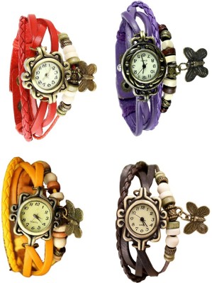 NS18 Vintage Butterfly Rakhi Combo of 4 Red, Yellow, Purple And Brown Analog Watch  - For Women   Watches  (NS18)
