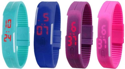 NS18 Silicone Led Magnet Band Watch Combo of 4 Sky Blue, Blue, Purple And Pink Digital Watch  - For Couple   Watches  (NS18)