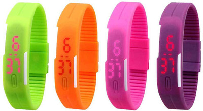 

Kissu Led Magnet Band Combo of 4 Green, Orange, Pink And Purple Watch - For Men & Women