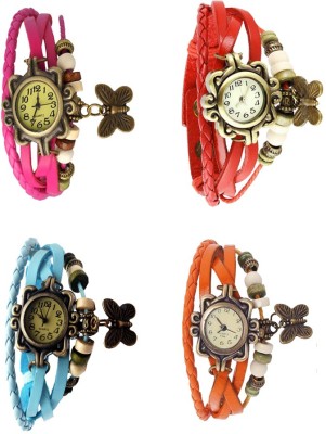 NS18 Vintage Butterfly Rakhi Combo of 4 Pink, Sky Blue, Red And Orange Analog Watch  - For Women   Watches  (NS18)