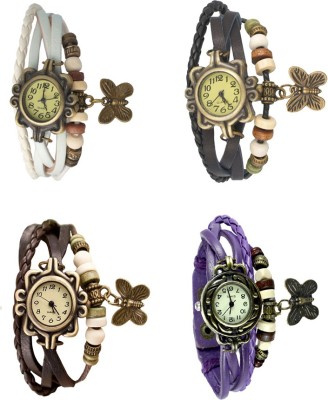 

NS18 Vintage Butterfly Rakhi Combo of 4 White, Brown, Black And Purple Watch - For Women