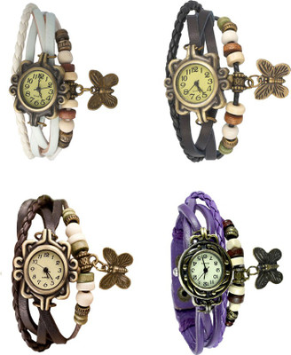 

NS18 Vintage Butterfly Rakhi Combo of 4 White, Brown, Black And Purple Watch - For Women