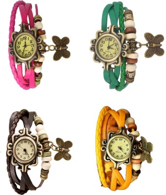 NS18 Vintage Butterfly Rakhi Combo of 4 Pink, Brown, Green And Yellow Analog Watch  - For Women   Watches  (NS18)