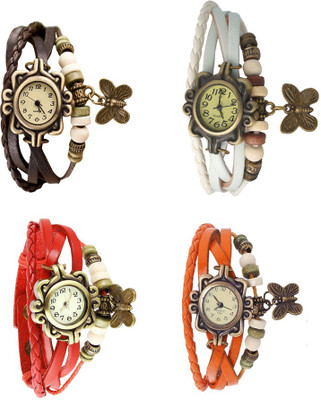 

Kissu Vintage Rakhi Combo of 4 Brown, Red, White And Orange Watch - For Women