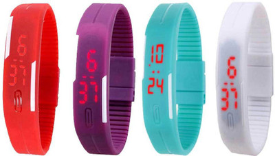 

NS18 Silicone Led Magnet Band Combo of 4 Red, Purple, Sky Blue And White Watch - For Boys & Girls