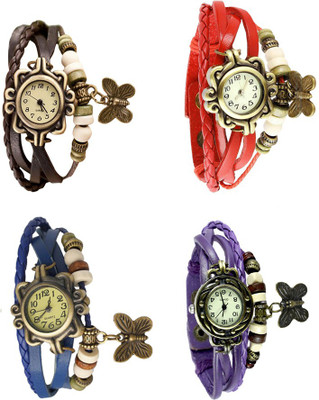 

Kissu Vintage Rakhi Combo of 4 Brown, Blue, Red And Purple Watch - For Women