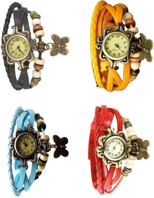 NS18 Vintage Butterfly Rakhi Combo of 4 Black, Sky Blue, Yellow And Red Analog Watch  - For Women   Watches  (NS18)