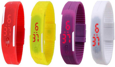 

NS18 Silicone Led Magnet Band Combo of 4 Red, Yellow, Purple And White Watch - For Boys & Girls