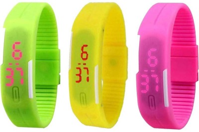 NS18 Silicone Led Magnet Band Combo of 3 Green, Yellow And Pink Digital Watch  - For Boys & Girls   Watches  (NS18)