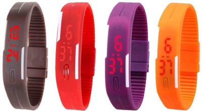 NS18 Silicone Led Magnet Band Combo of 4 Brown, Red, Purple And Orange Digital Watch  - For Boys & Girls   Watches  (NS18)