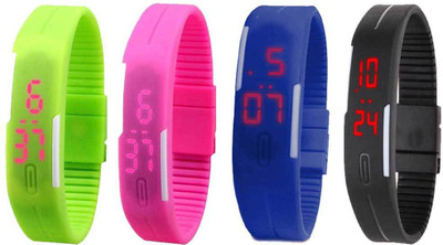 View NS18 Silicone Led Magnet Band Combo of 4 Green, Pink, Blue And Black Digital Watch  - For Boys & Girls Wrist Watches Price Online(NS18)