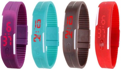 NS18 Silicone Led Magnet Band Watch Combo of 4 Purple, Sky Blue, Brown And Red Digital Watch  - For Couple   Watches  (NS18)
