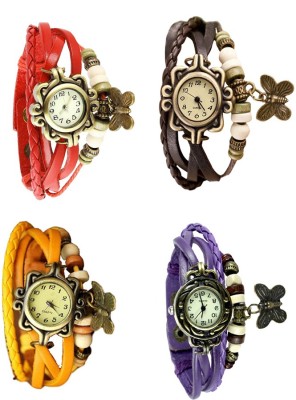 NS18 Vintage Butterfly Rakhi Combo of 4 Red, Yellow, Brown And Purple Analog Watch  - For Women   Watches  (NS18)