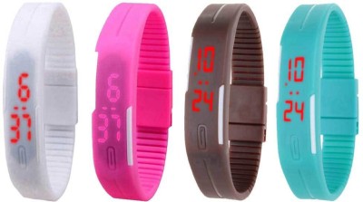 NS18 Silicone Led Magnet Band Watch Combo of 4 White, Pink, Brown And Sky Blue Digital Watch  - For Couple   Watches  (NS18)