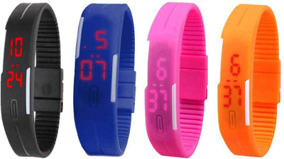 

Kissu Led Magnet Band Combo of 4 Black, Blue, Pink And Orange Watch - For Men & Women