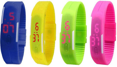 

NS18 Silicone Led Magnet Band Combo of 4 Blue, Yellow, Green And Pink Watch - For Boys & Girls