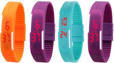 NS18 Silicone Led Magnet Band Watch Combo of 4 Orange, Pink, Sky Blue And Purple Digital Watch  - For Couple   Watches  (NS18)