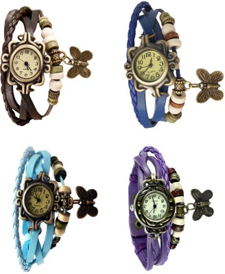 NS18 Vintage Butterfly Rakhi Combo of 4 Brown, Sky Blue, Blue And Purple Analog Watch  - For Women   Watches  (NS18)